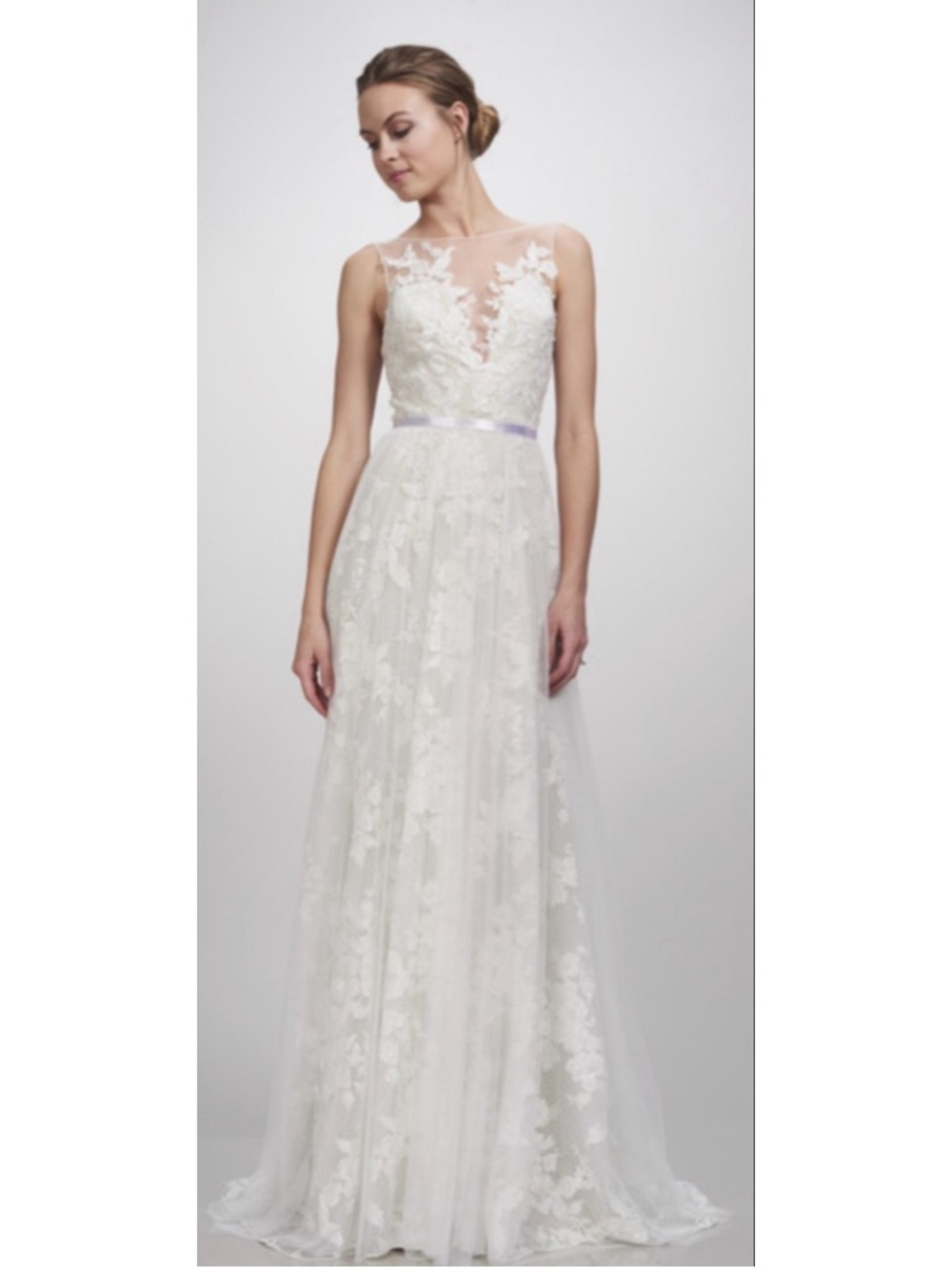 Theia Couture Ingrid Ivory Nude Lace Illusion Wedding Dress with Belt Size 4 NWT